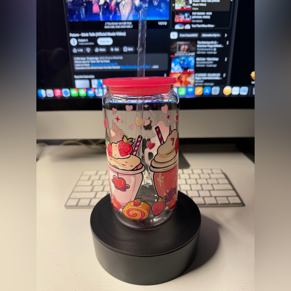 Cute Pink And Red Milkshake Design Tumbler